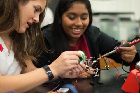 chapman engineering student working on electronics