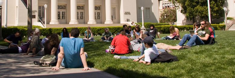 student on the lawn